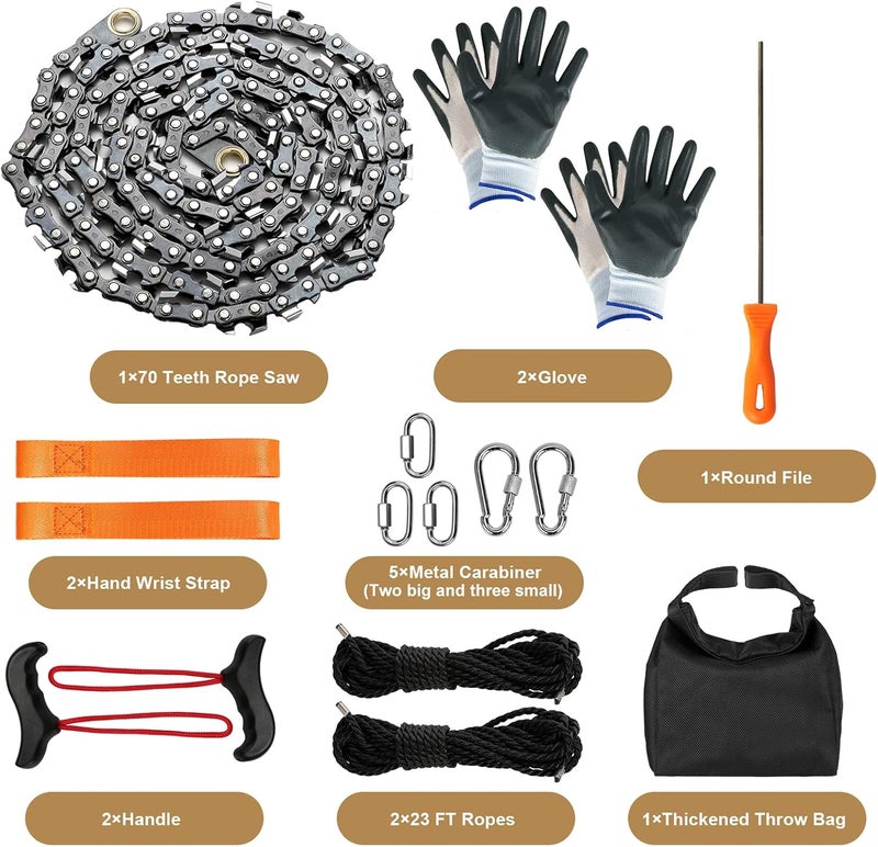 GSSHBR 55 Inch High Reach Hand Rope Saw for Tree Limbs with 70 Sharp Teeth Blades on Both Sides,Rope Saw Tree Saw High Limb Rope Chainsaw, Pocket Chainsaw - Image 2